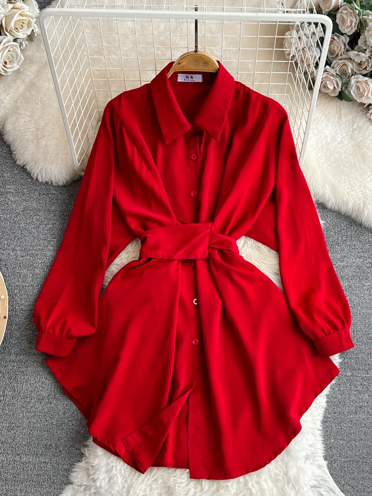 Spring Autumn Korean Style Lon - Korean Style A Line Shirt Dress recension och pris