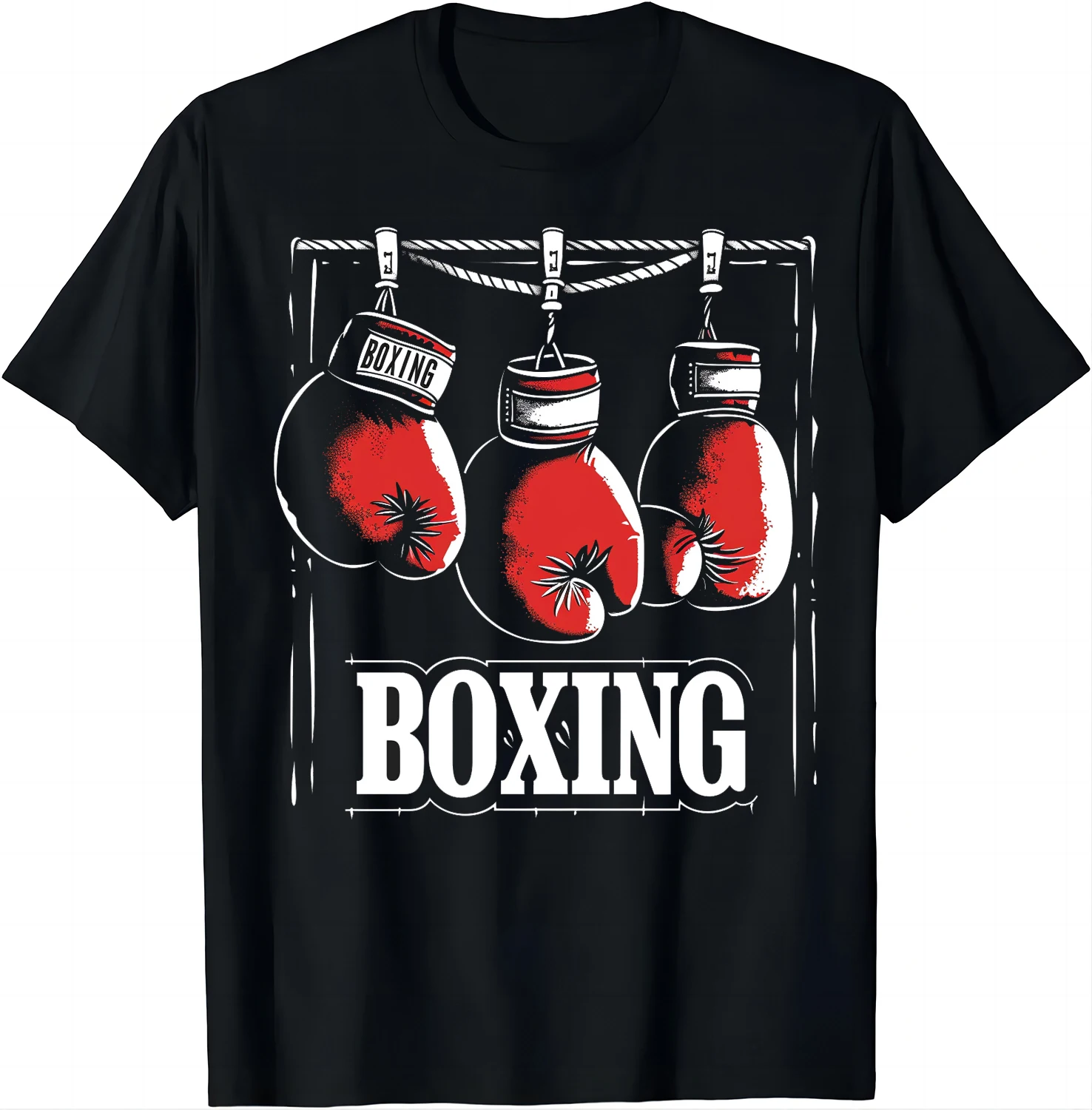 Dynamic Boxing Tee - Red Gloves Swinging on Ropes T Shirts Graphic T Shirts Men Clothing Tops Camisetas Streetwear