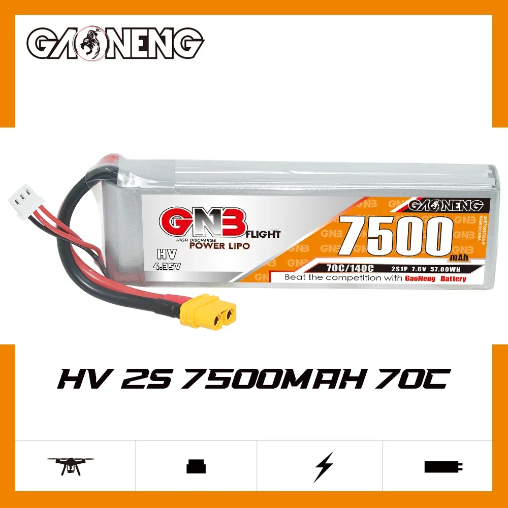 

GAONENG GNB 7500mAh HV 2S 70C 140C 7.6V XT60 LiPo Battery Touring Toys Drift Toys Racing Boat Evader Toys Slash