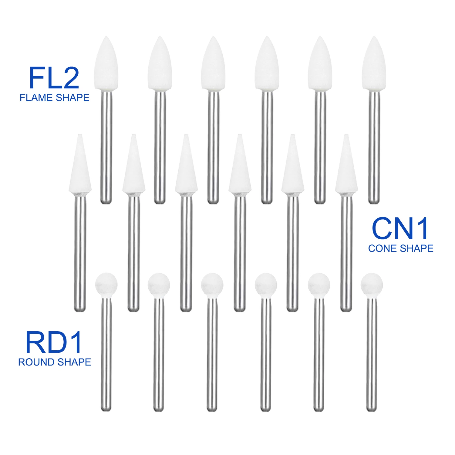 JOLANT 12pcs/Box Dental White Stone Polishing FG Burs Cone/Flame/Round Shape Abrasion Bur Fit For High Speed Handpiece 1.6mm