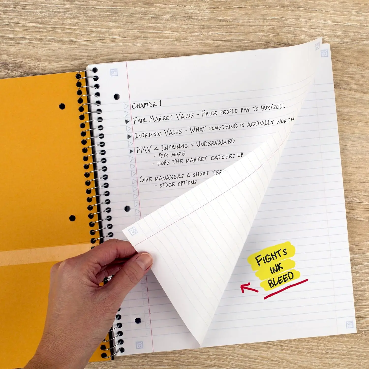 3 Subject Spiral Notebook 8.5x11, College Ruled, 150 Sheets, Water Resistant Cover, Fights Ink Bleed, Black + Study App view 4