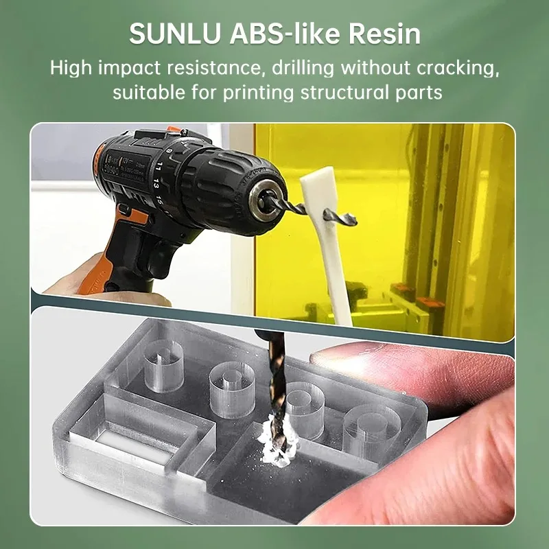 Resina Fotopolímero de Alta Precisão Sunlu, Cura Rápida por UV, ABS-Like, Padrão, Lavagem com Água, PA-Like, 14K, 405nm, 10kg, 1kg por garrafa