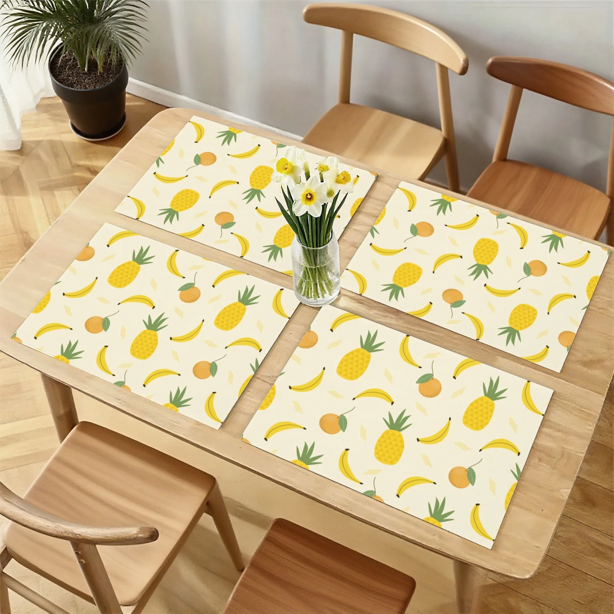 Summer Fresh Lively Fruit Pineapple and Banana Placemat Tropical Fruit Pattern Print Home Party Coffee Shop Decor Table Mat