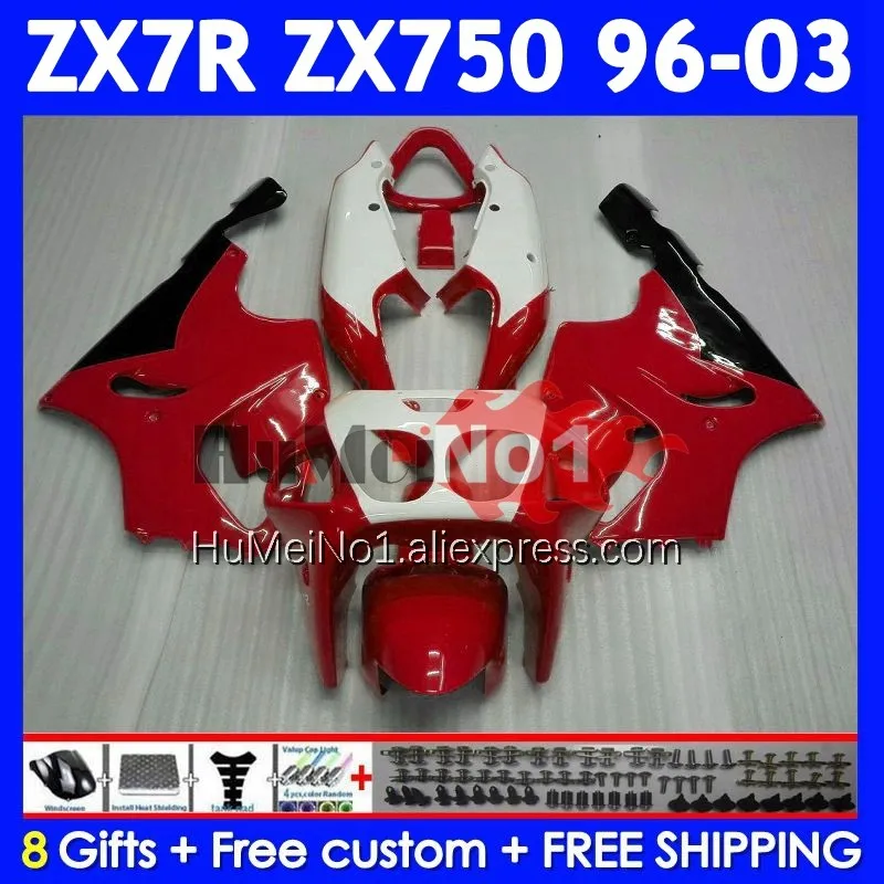 Body Kit For KAWASAKI NINJA ZX 7R 7 R 750 211No.88 ZX750 ZX-7R ZX7R ZX-750 1996 1997 1998 1999 00 01 02 03 Red white Fairing