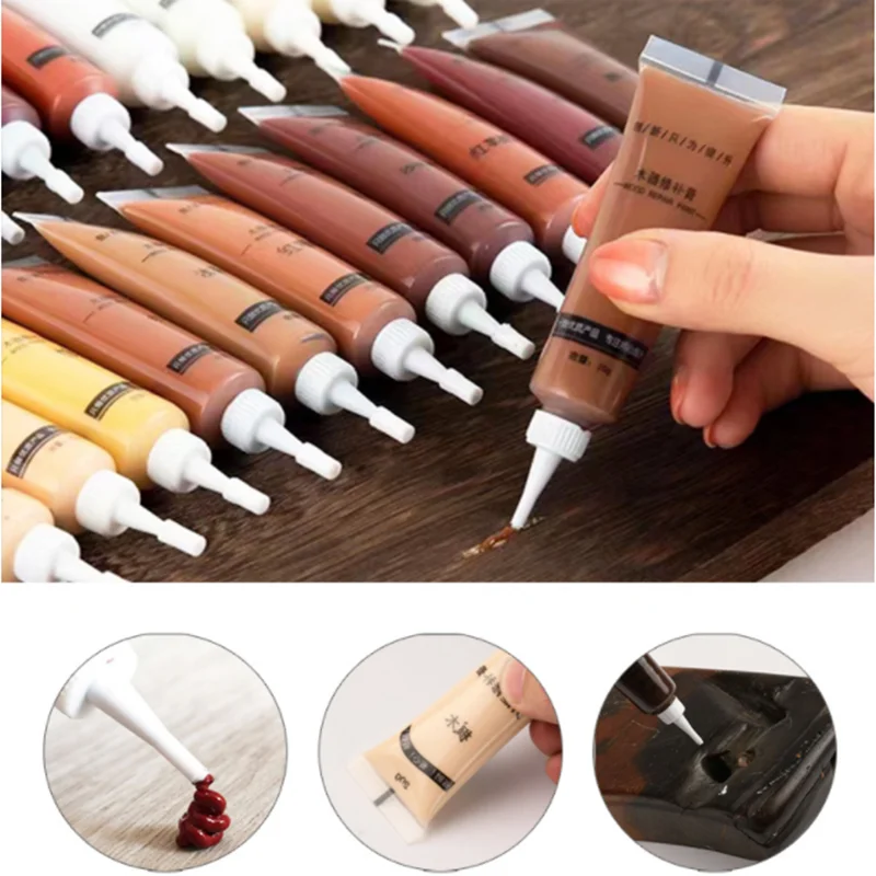 Relleno de pintura para reparación de muebles de madera, 28 colores, bricolaje, para suelo, armario, arañazos, agujeros, reacabado, pluma de crema, secado rápido