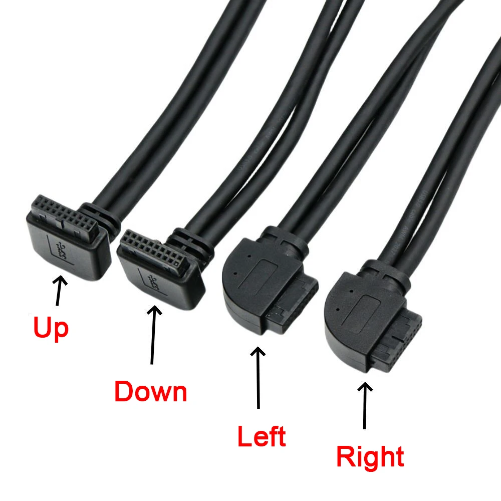 USB 3.0 Motherboard 19Pin/20Pin Header 90 Degree Elbow Extension Cable Male to Female for Desktop PC Case High Speed Adapter