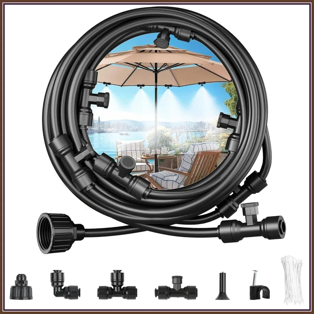

150FT Outdoor Misting System with 55 Nozzles for Patio Cooling, Garden Watering, Trampoline Fun
