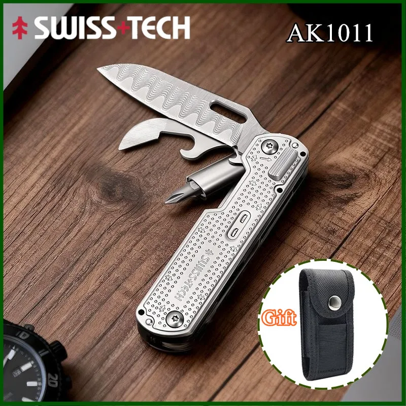 

2026 New SWISS TECH Mini Multitool Knife with Damascus Blade EDC Multi-tool Portable Outdoor Camping Survival Tool
