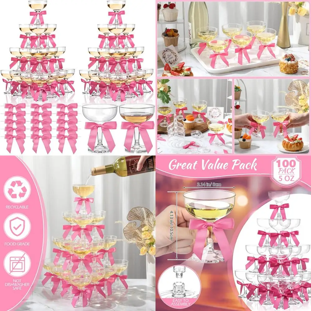 

Набор из 100 пластиковых коктейльных бокалов, мартини, флейты для шампанского, бокалы для маргариты с бантом для девичника на день рождения