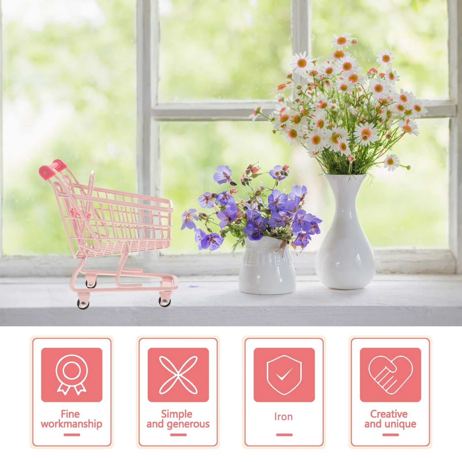 

Desktop Shopping Cart Mini Toy Trolley Decoration Miniature Carts Toys for Kids Small