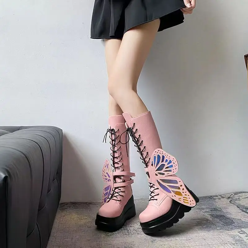 Trendy Pink Platform Mid - Calf Boots | Stylish & Bold, Ideal for Fashion - Forward Outfits
