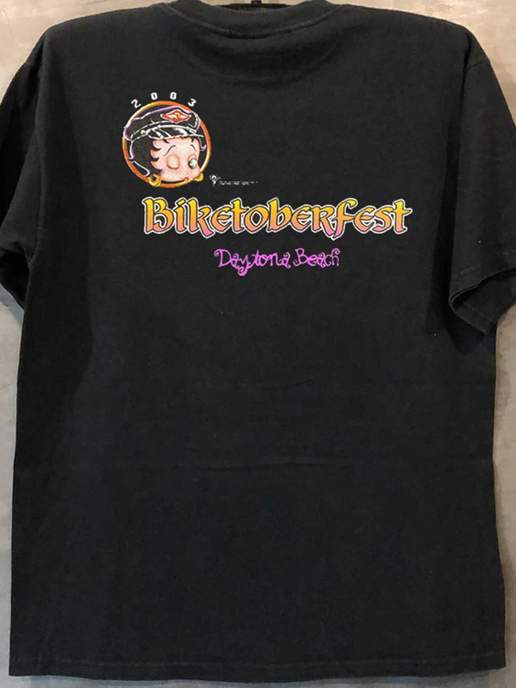 Betty Miss Oldschool Anime Cartoon College Style Short Sleeve Tshirt Unisex Cotton round Neck Printed Casual Summer Top
