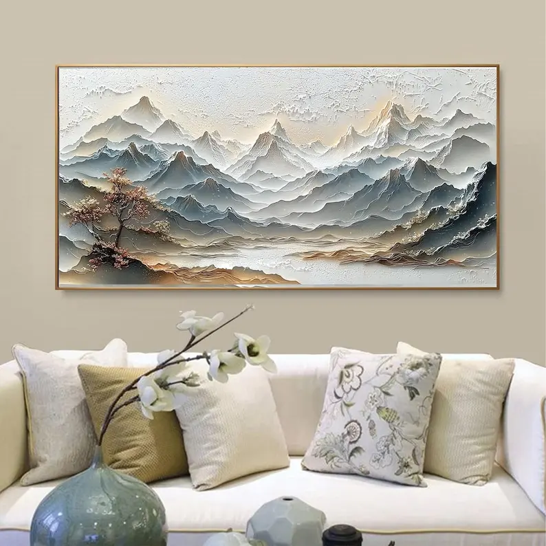 2D/Flat 1pc Large Abstract Mountain Canvas Wall Art, Noframed Natural Mountain Texture Landscape Wall Art for Living Room Decor