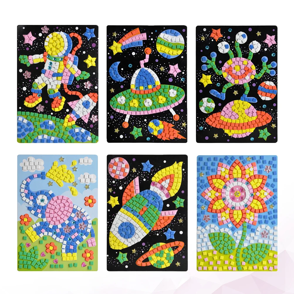 

6Pcs Mosaic Sticker DIY Educational Cartoon Kids Craft Supplies Suitable for Kindergarten and Early Learning