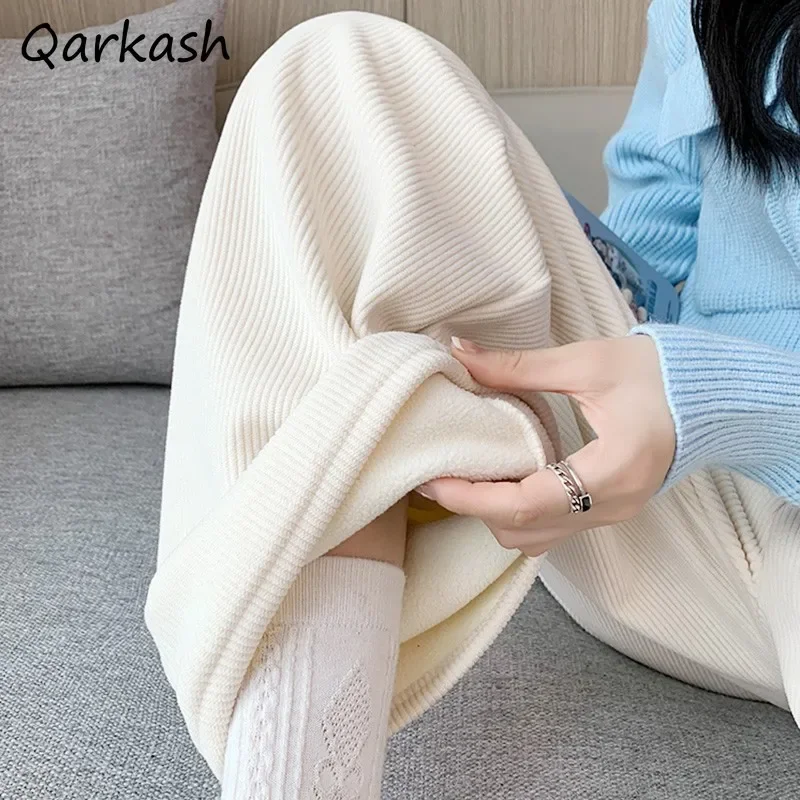 طويل بنطال ذو قصة أرجل واسعة النساء الخريف الشتاء عالية الخصر فضفاضة سليم سروال قصير مستقيم الرباط موضة عادية بسيطة تناسب الصلبة لطيف
