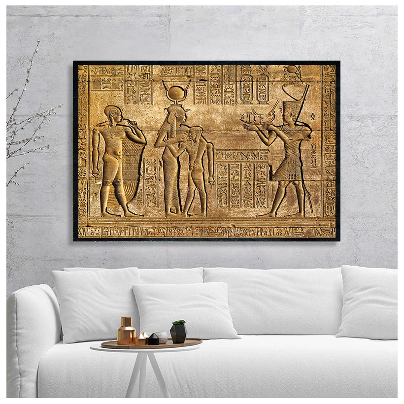 Egyptian Hieroglyphs Fresco Canvas Painting Queen Hatshepsut Temple Stone Carving Pharaoh Ancient Egypt Wall Mural Poster Print