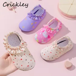Summer Cartoon Unicorn Girls Slippers Ruffles Heart Flowers Kids Aqua Shoes Princess Swimming Anti Slip Children Beach Slippers