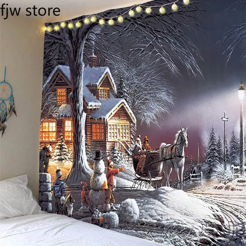 Christmas decoration tapestry Santa Claus  tree Snowman  wall hanging living room  New Year home