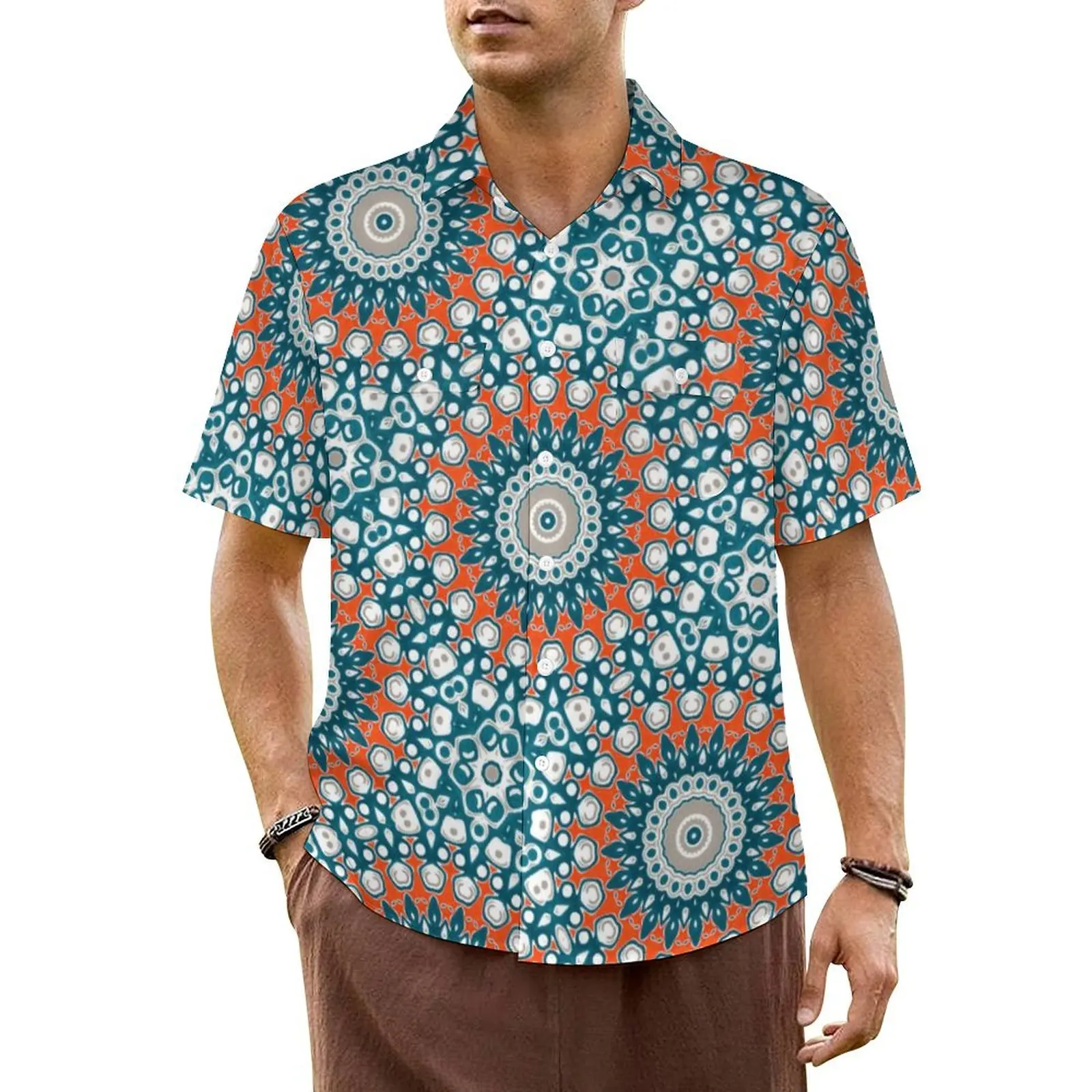 

Funky Mandala Casual Shirt Bohemia Design Trendy Hawaiian Shirts Men Short Sleeves Beach Streetwear Design Plus Size 5XL Blouses