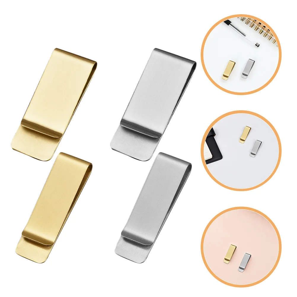 

Набор из 4 зажимов для денег из нержавеющей стали, многофункциональный держатель для ручек, для блокнотов, журналов, офисных документов, мини-зажимы для ручек