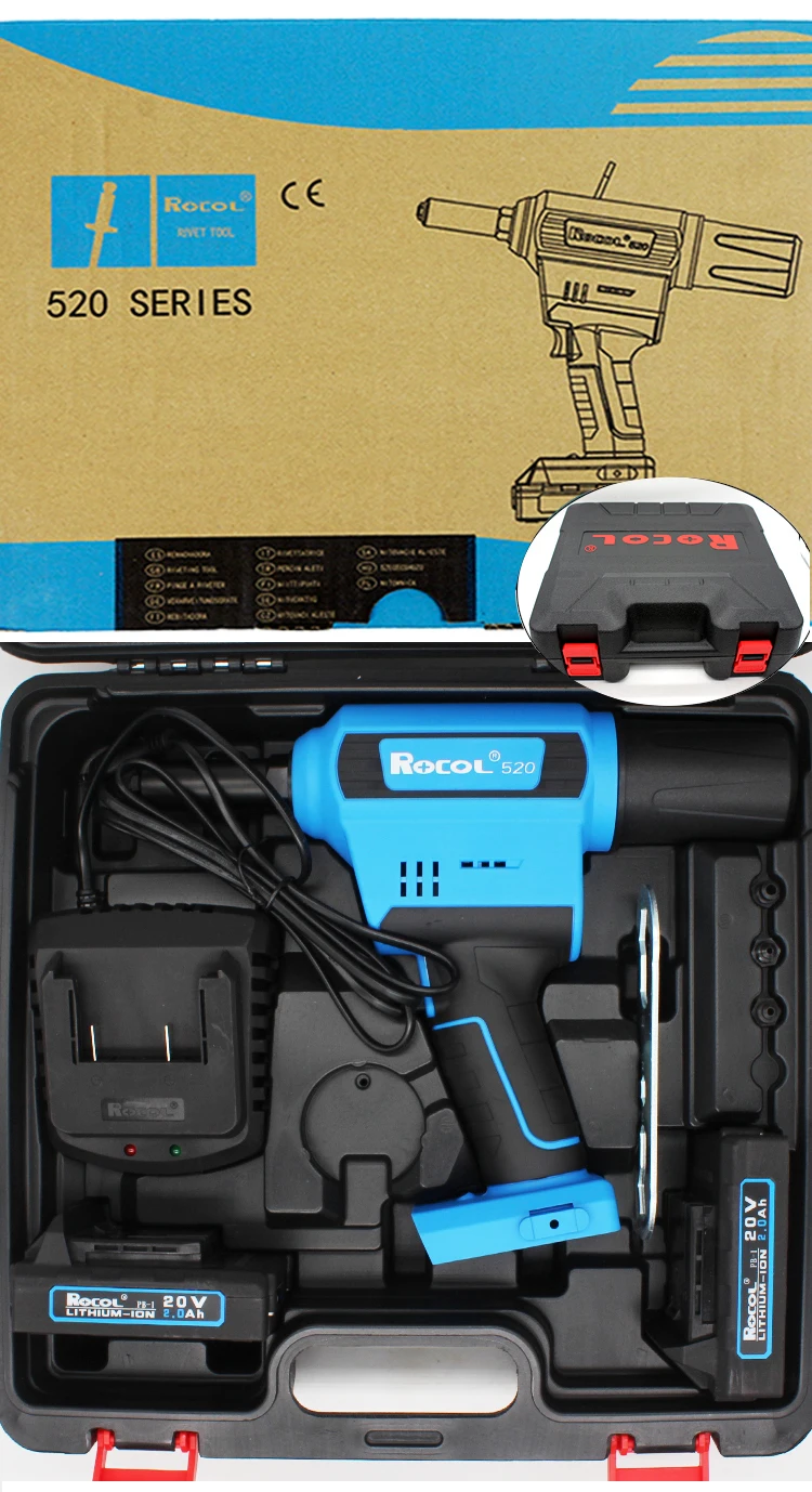 Electric Rivet Gun Rocol RL-520 Lithium Battery Automatic Rivet Gun Core Pulling Riveting Tool Stainless Steel Brushed Rivets