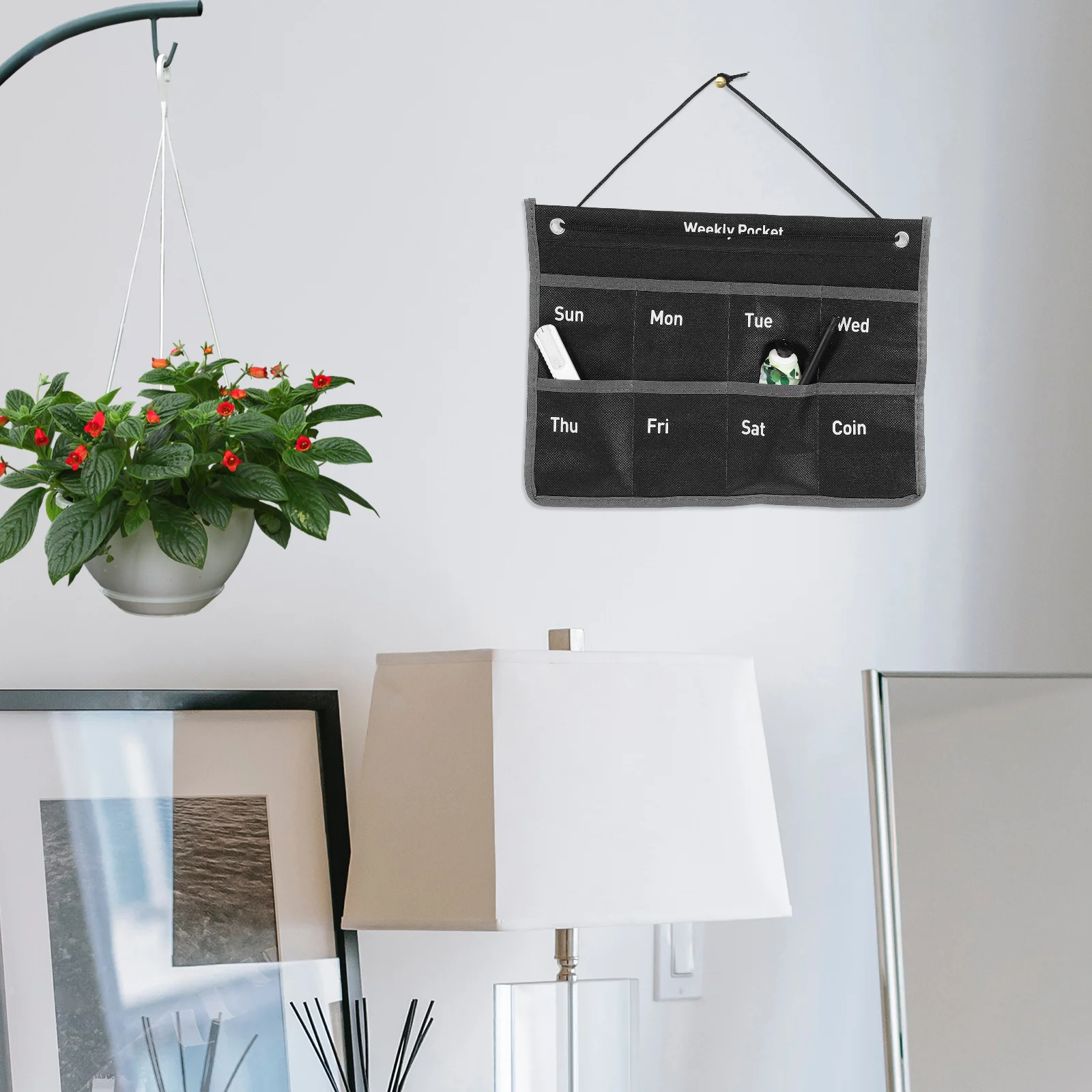 

Wall Hanging Weekly Calendar Storage Bag Non woven White ganizer Pocket Tidy Desktop Office Home Decorative Simple Style
