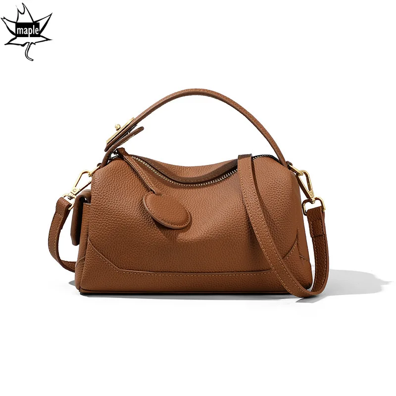 New 2024 Caramel Color Lock Handle Design Tote Soft Cowhide Leather Women's Handbag Office Commuter Ladies Shoulder Bag