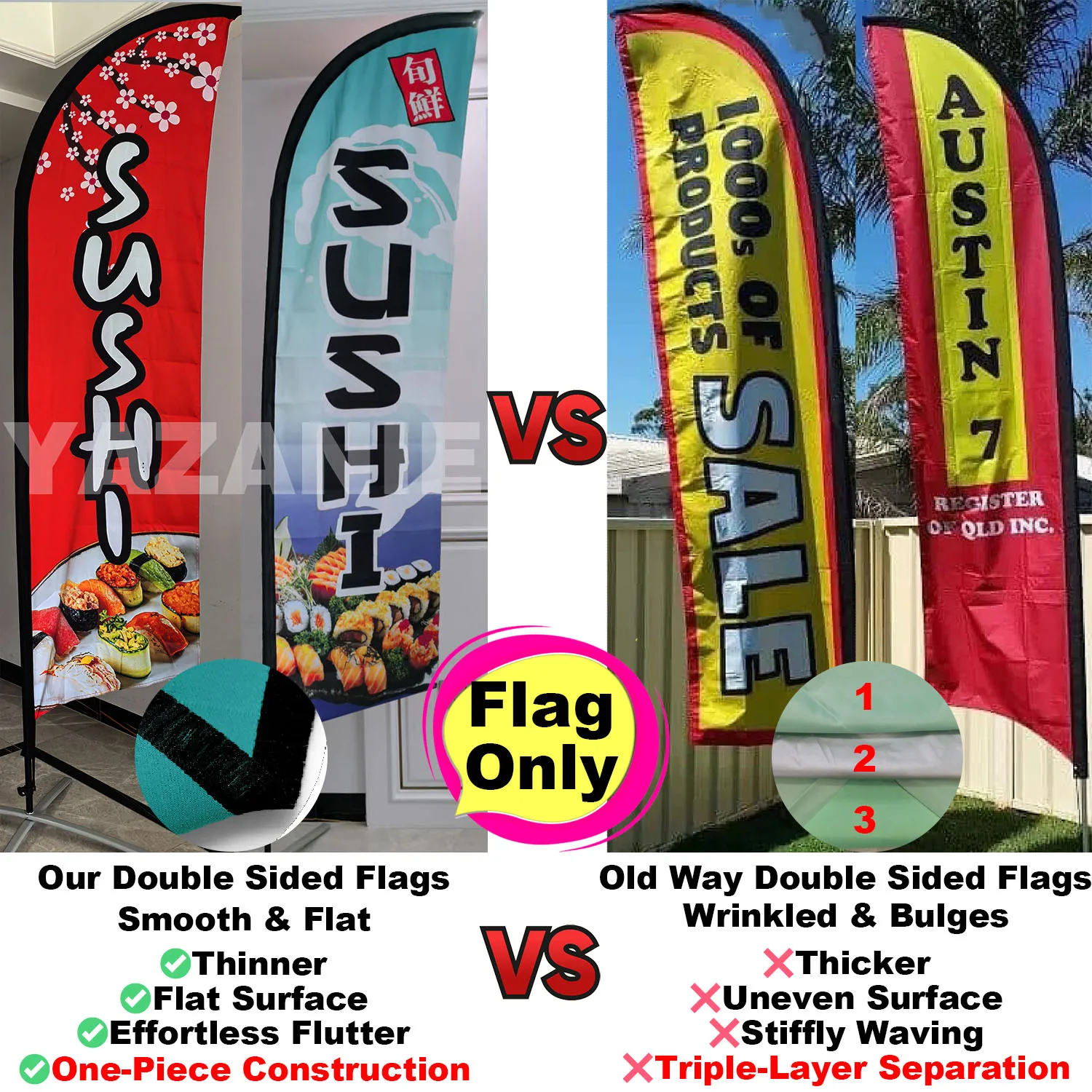 Custom Sushi Feather Flag 8FT/11FT/13FT Single Double Sided Outdoor Advertising Banner BBQ Restaurant Beach Shop Swooper Flag