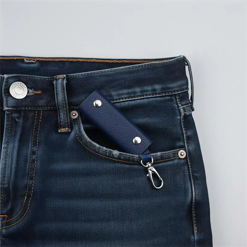 [E] Men's Portable Genuine Leather Keychain Pouch - Fashion Zipper Pouch Bag, Multifunctional Durable Housekeeper Organizer