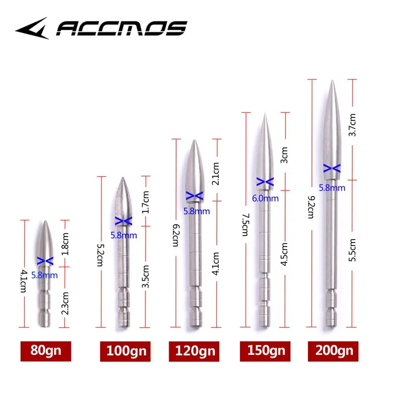 

Stainless Steel Bullet Point Tip for ID, DIY Arrow Shaft, Archery Accessory, 80, 100, 120, 150, 170, 200 Grain, 4.2mm