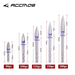 Pointe de balle en acier inoxydable pour ID, tige de flèche de bricolage, accessoire de tir à l'arc, 80, 100, 120, 150, 170, 200 Grain, 4.2mm