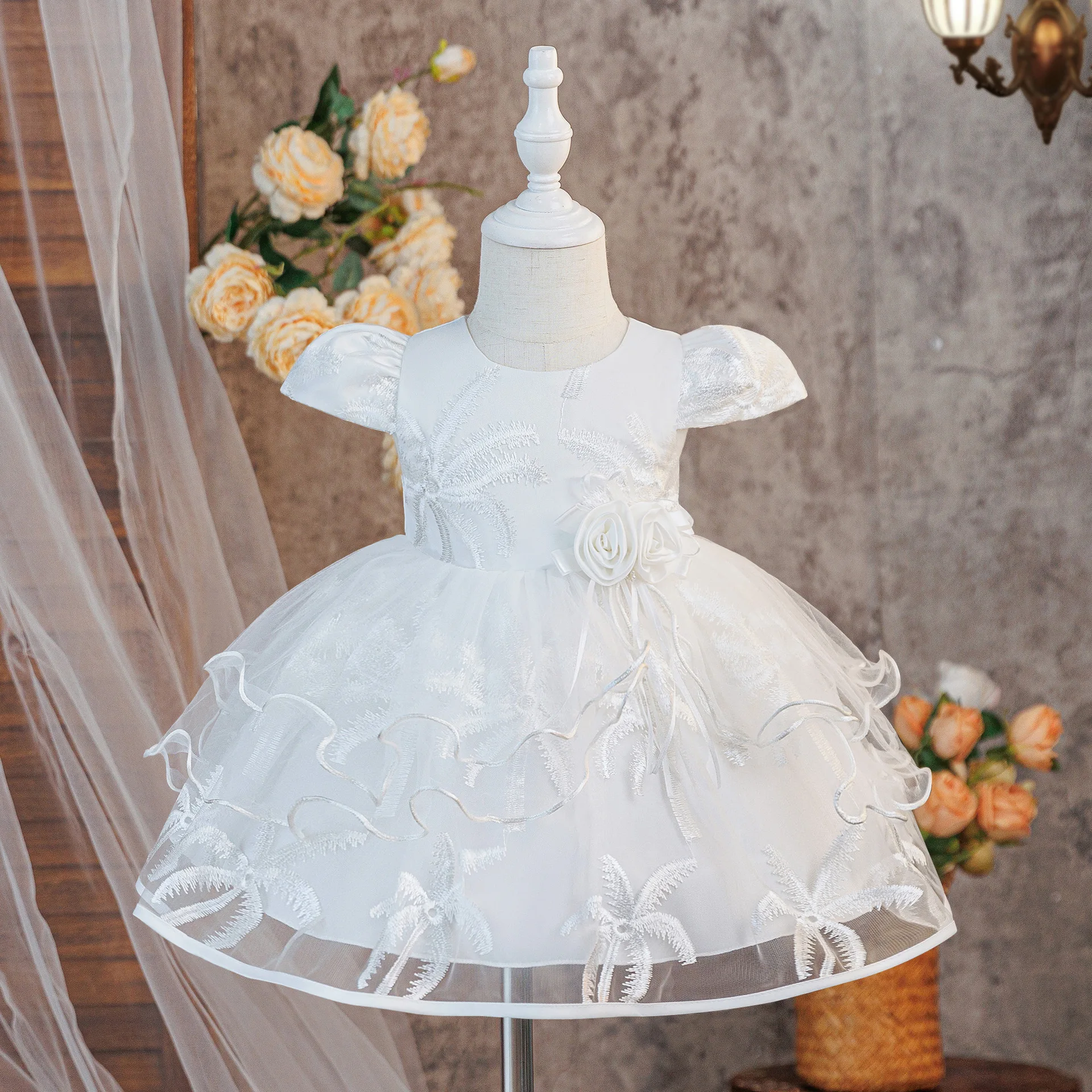 Toddler Baptism Party Girls Dress Lace Wedding Costume Elegant 1st Birthday Bridesmaid Princess Dresses Girl Banquet Kids Clothe