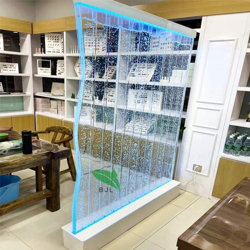

custom.Restaurant Hotel Decoration Floor Standing Multi Colors Led Light Acrylic Dancing Fountain Bubble Panel Wall Room D