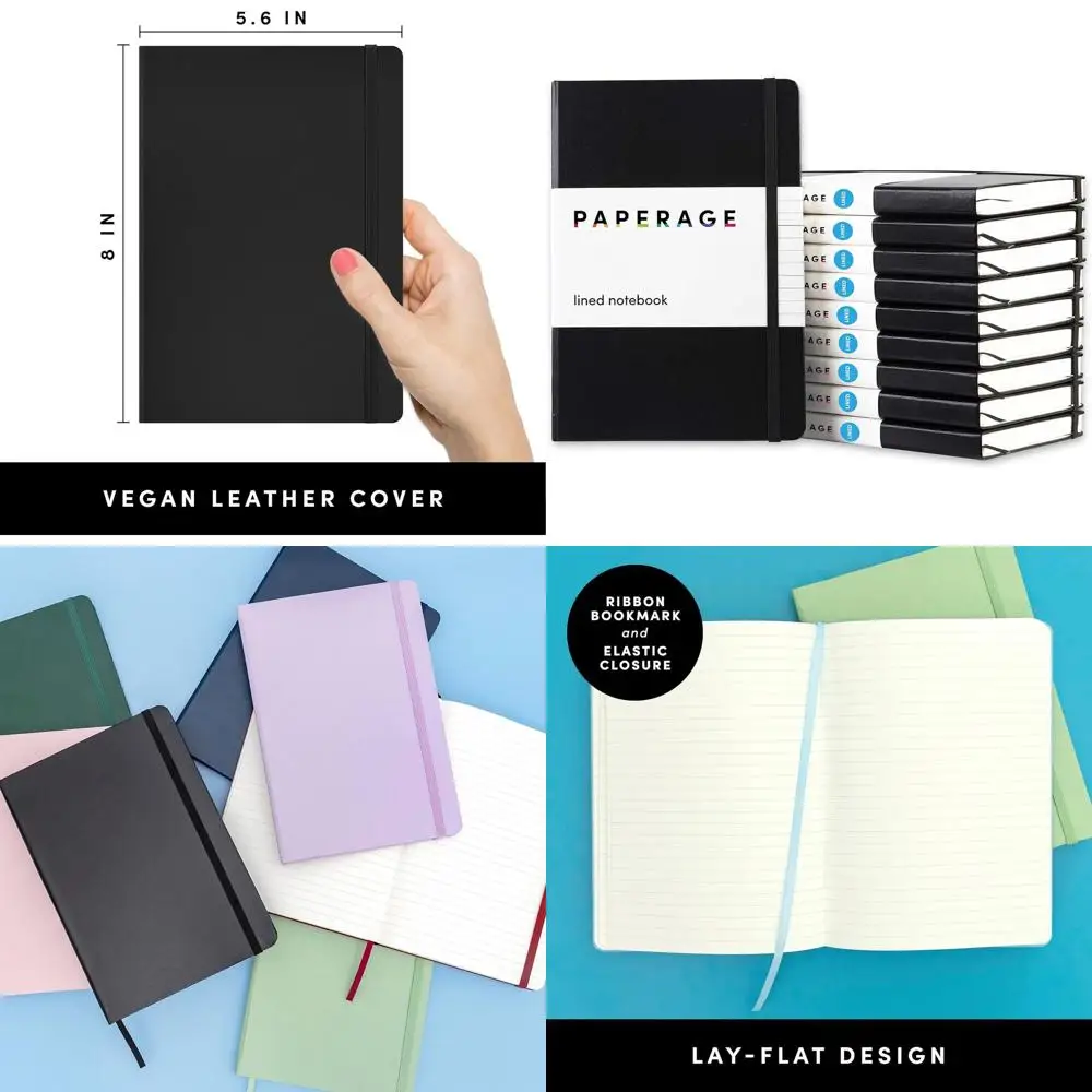 

10-Pack Black Hardcover Journals, 160 Pages, Medium, 5.6x8 in, 100 GSM Thick Paper for Work, School, and Note-Taking