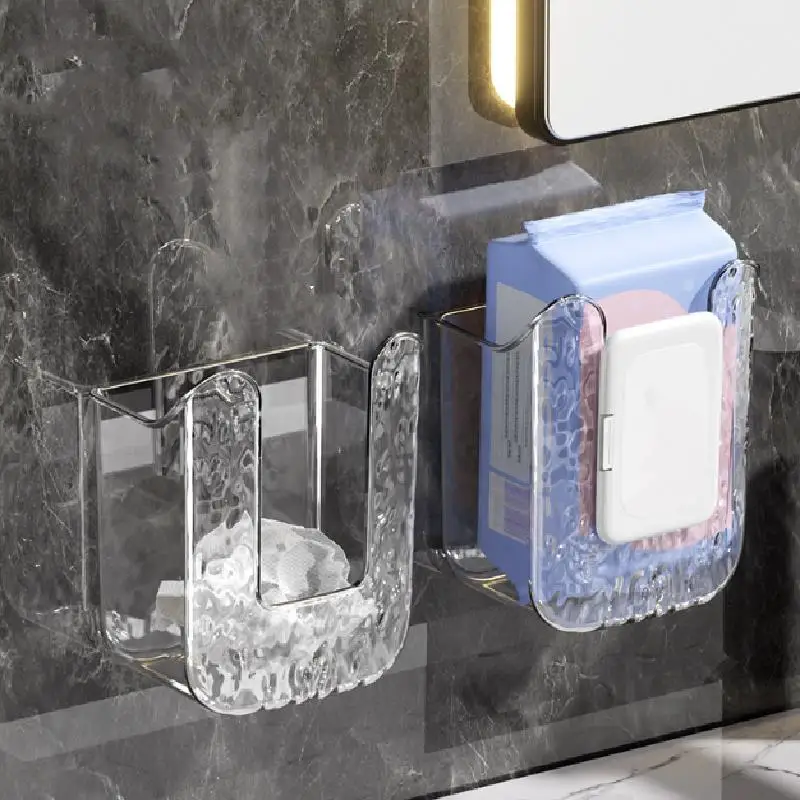 Bathroom Accessories Punch-Free Tissue Box Waterproof Wet Wipes Box Suction Cup Wall-Mounted Paper Storage Box Transparent