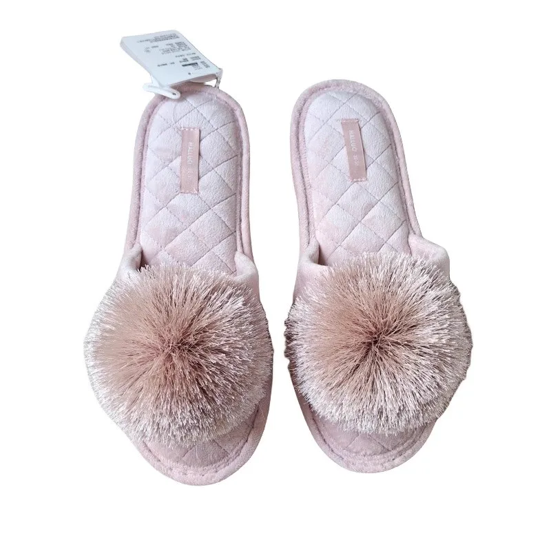 รองเท้าแตะแบบเปิดนิ้วเท้าสำหรับผู้หญิง, ใหม่รองเท้าส้นแบนพื้นหนาทำจากขนสัตว์รองเท้าใส่ในห้องนอนรองเท้านุ่มใส่กลางแจ้งเหมาะสำหรับฤดูหนาว