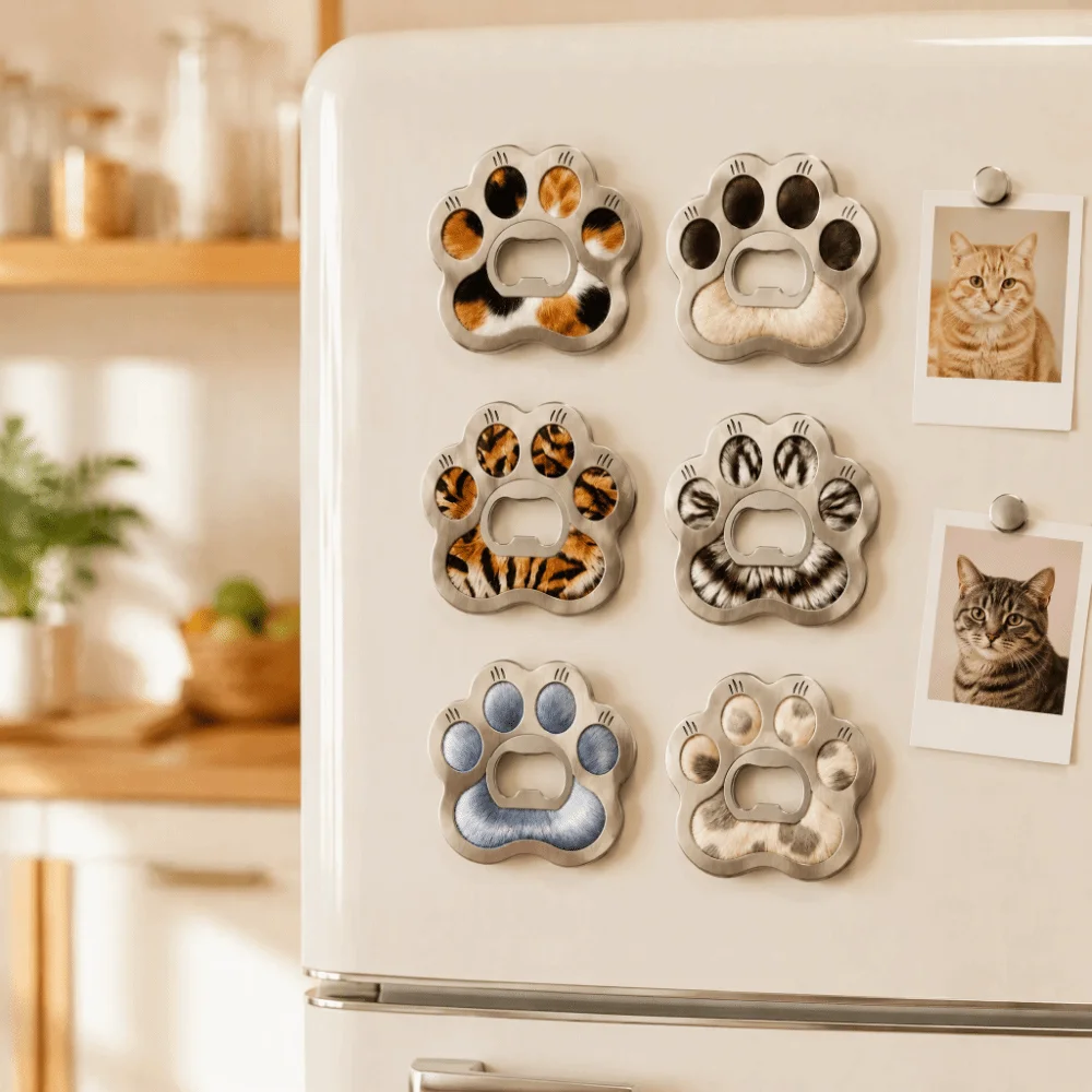 Cute Zinc Alloy Cat Dog Paw Bottle Opener Electroplating Smooth Magnetic Cap Remover Decorative Fridge Magnet Kitchen