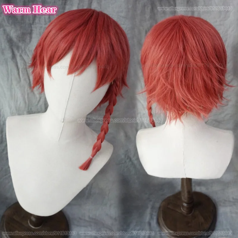 In Stock Anime Kurona Ranze Synthetic Wig Short Red Braid Cosplay Anime Wig Heat Resistant Hair Halloween Party Wigs + A Wig Cap