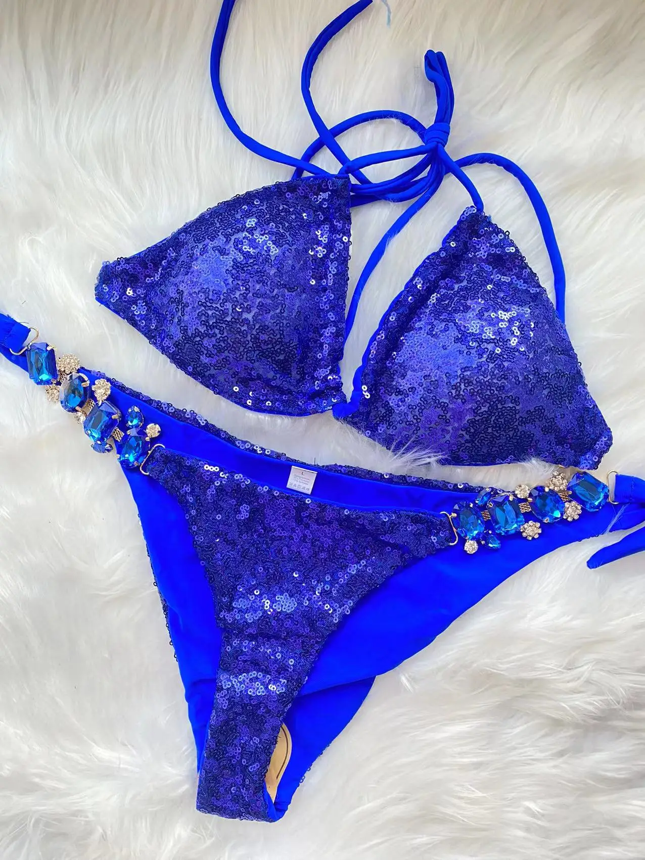 

Women Sexy Bikini 2023 Crystal Rhinestones Glitter Diamond Gems Swimsuit Halter Sequin Bandage Push Up Swimwear Bathing Suit