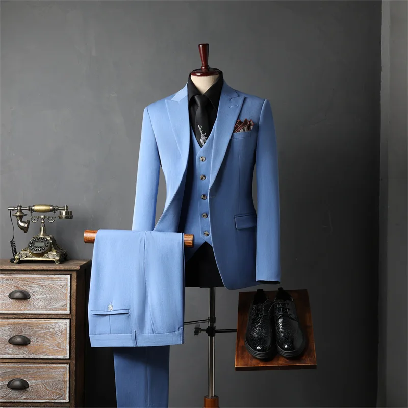 A88Suit men's 2024 new groom's wedding dress slim fit formal men's business casual temperament suit three piece set trend