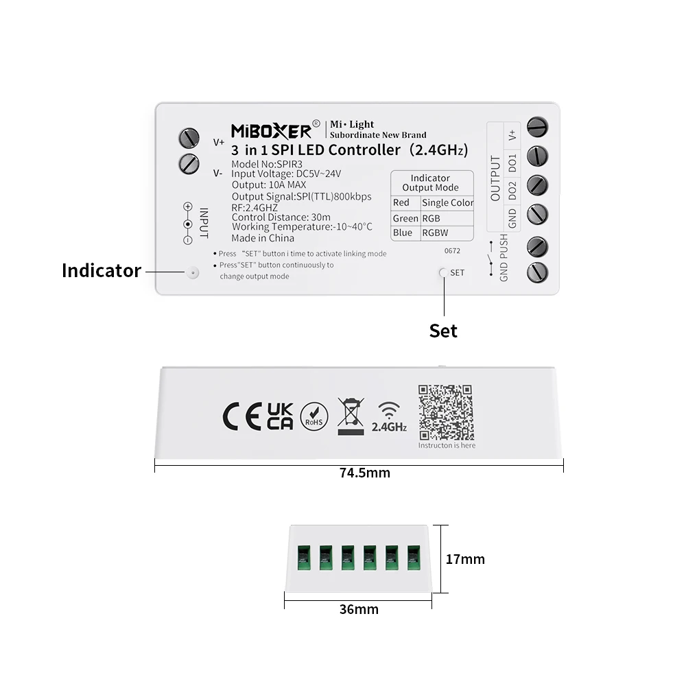 MiBoxer 3in1 SPI LED Controller Single Color+RGB+RGBW 2.4G B6 Touch Panel C6 Remote For WS2812 WS2812B WS2811 Pixels Strip 5-24V