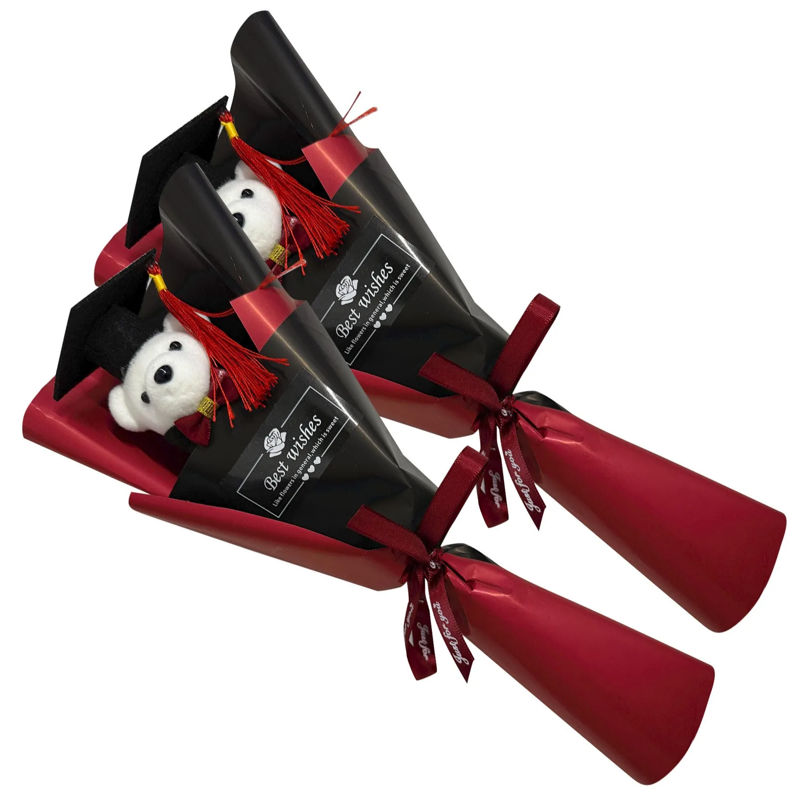 Kawaii الإبداعية باقة التخرج البكالوريوس الدكتوراه موسم التخرج عباد الشمس الوردي واحد الكرتون الدب على شكل باقة الهدايا