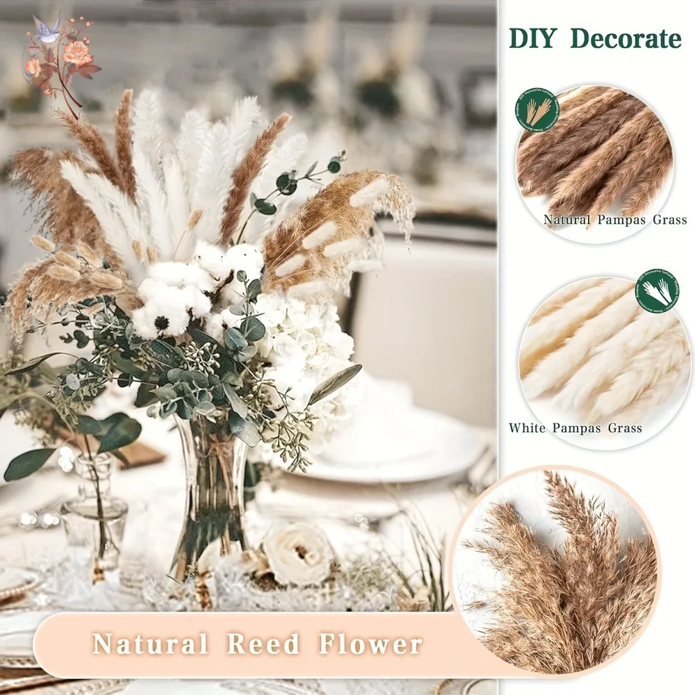 100Pcs Artificial Fluffy Soft Pampas Grass Stems Dried Reed Flower Bouquet Decorative Home Indoor Table Centerpieces Arrangement - Image 5