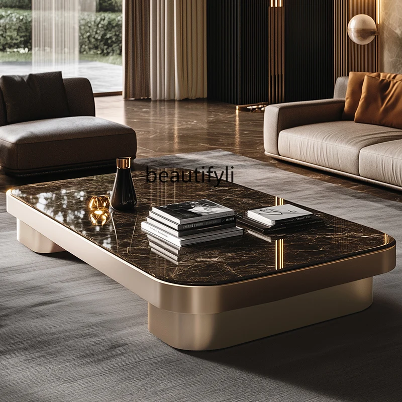 

Light luxury high-grade supercrystalline stone coffee table marble modern household solid wood coffee table customization