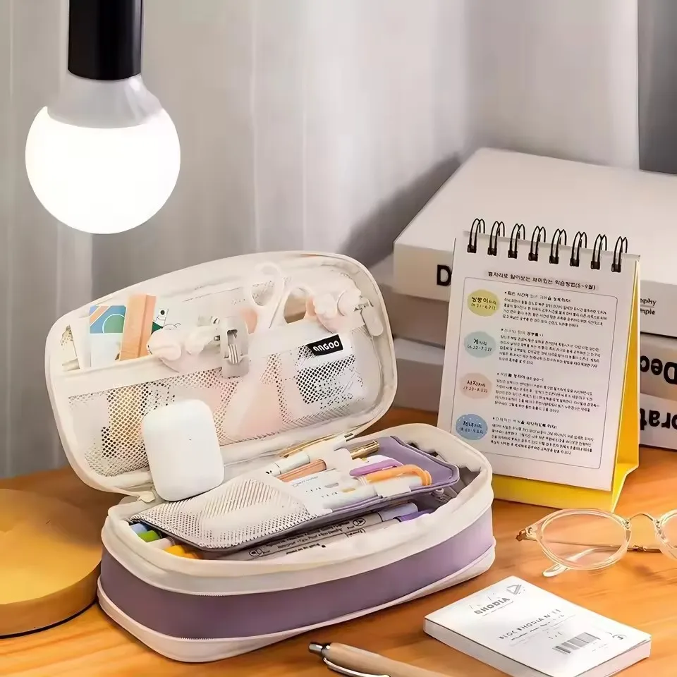 

Пенал очень большой емкости, простой пенал, водонепроницаемая ткань, подходит для студентов, офисных принадлежностей, настольный органайзер