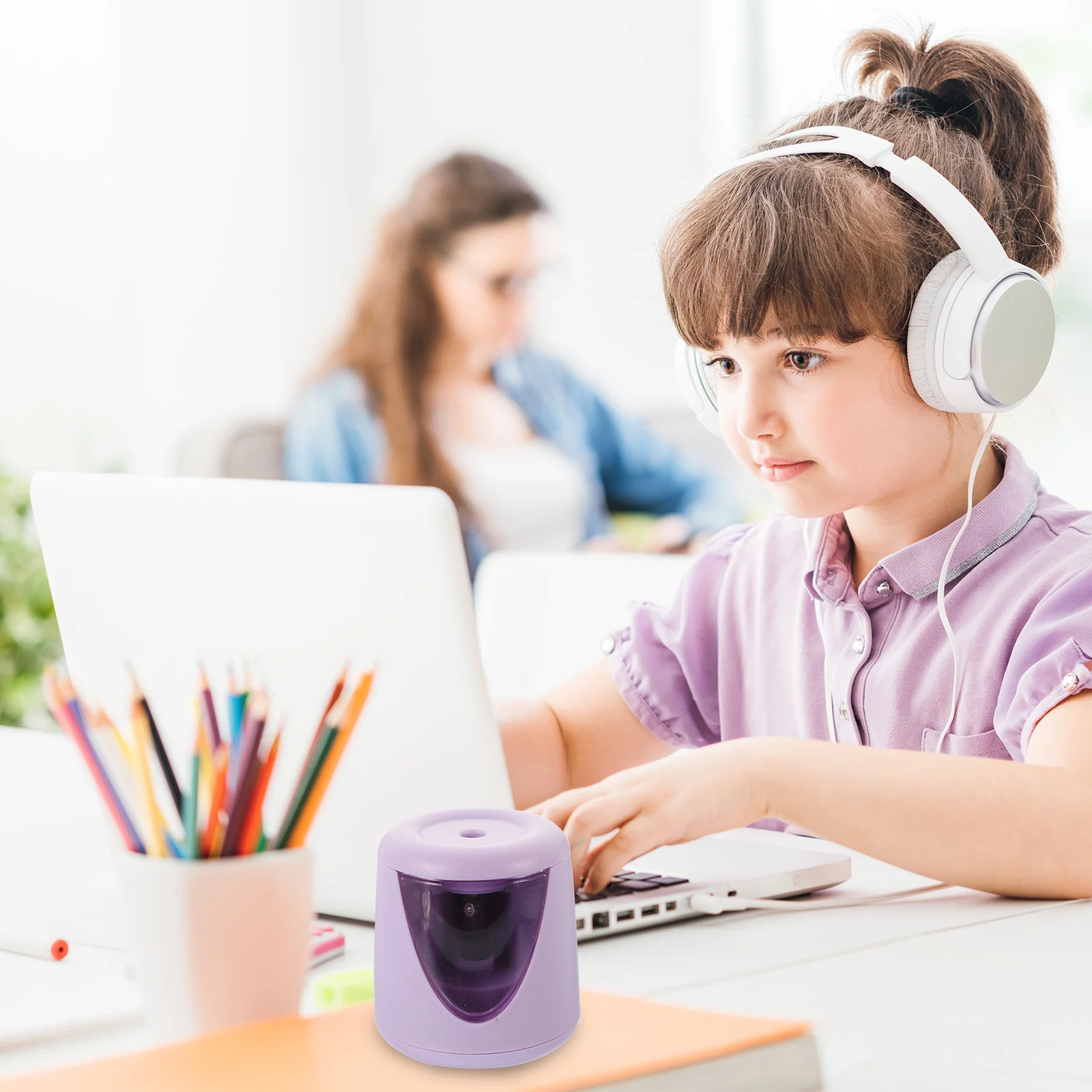 Sacapuntas eléctrico automático para niños, papelería escolar, ligero, portátil, multifuncional, resistente