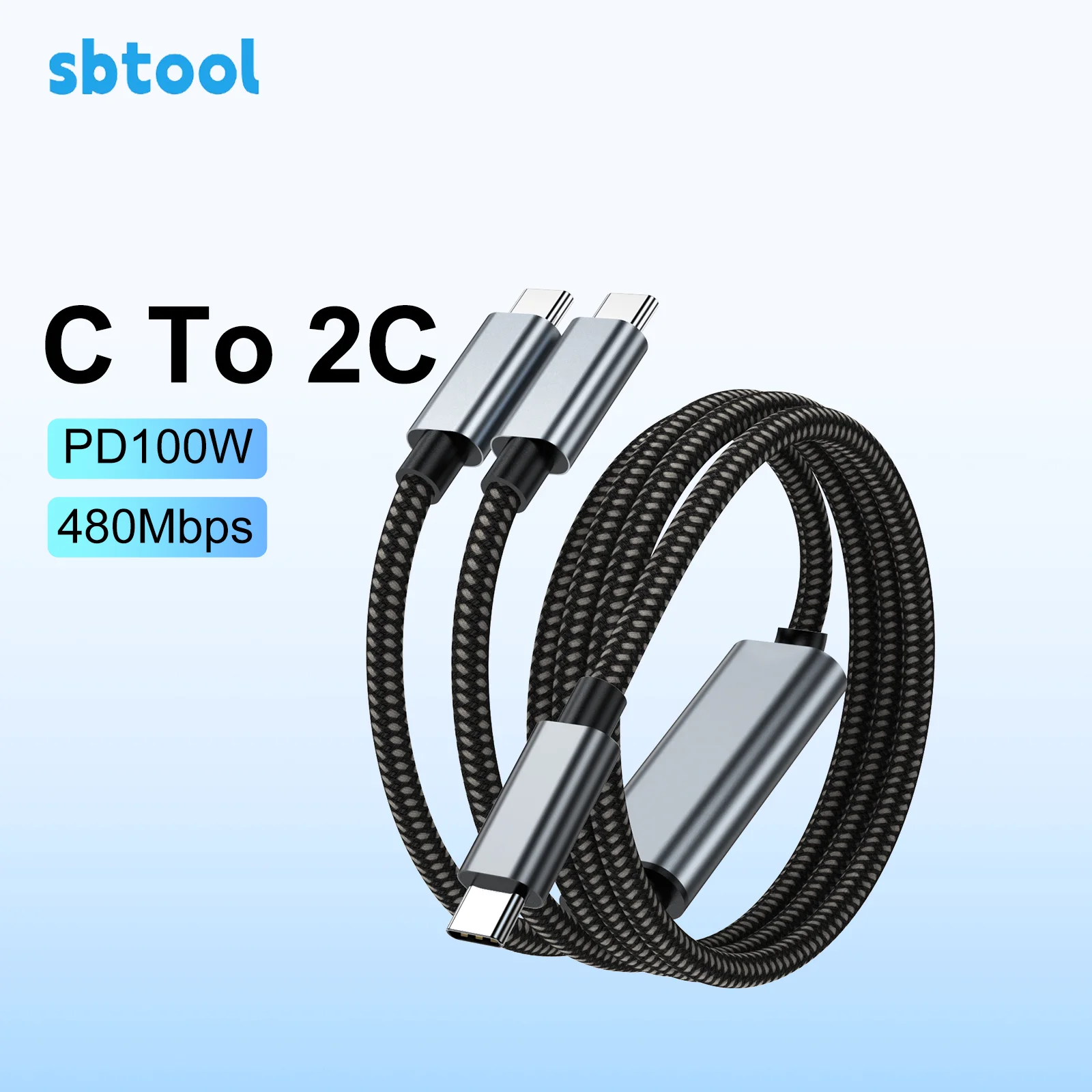 كابل 100 وات من النوع C 2.0 - USB C إلى النوع C، شحن سريع مزدوج الإخراج ونقل البيانات، تصميم متين مضفر من النايلون #1