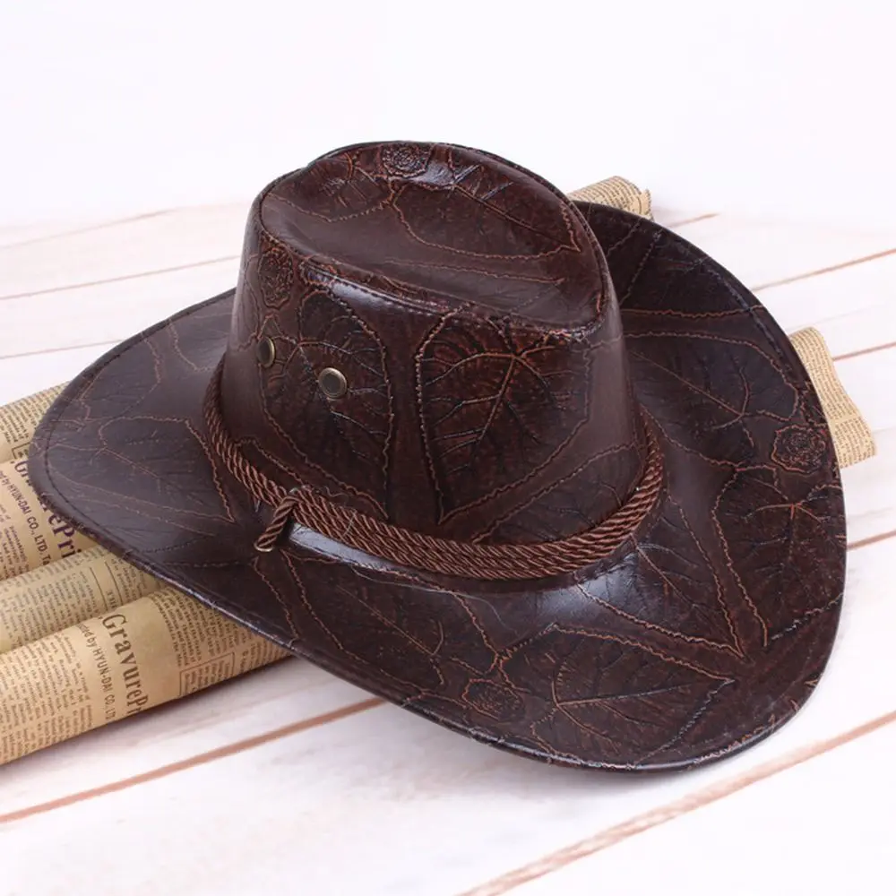 

Fashion Leather Cowboy Hat Western Jazz Sun Hats Summer Gentleman Knight Caps Men Women