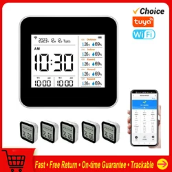 13 in 1 Tuya WIFI Intelligent Thermometer Hygrometer Indoor Accurate Temperature Humidity Gauge Monitor with Time/Calendar/Alarm