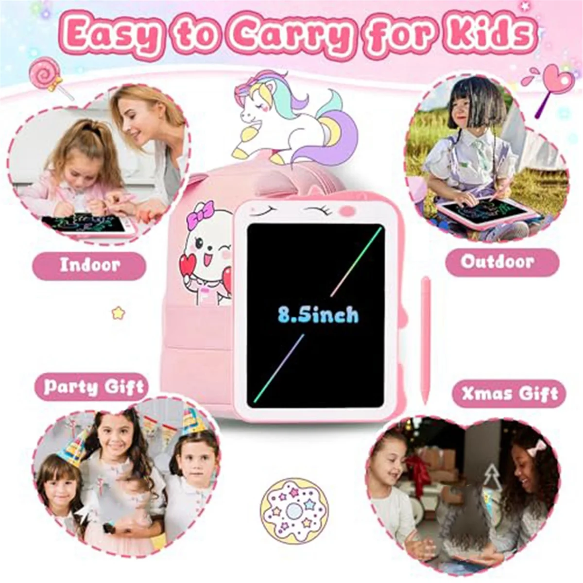 AA25 LCD Writing Tablet for Kids, Colorful Toddlers Toys Drawing Board, Educational Kid Toys, Doodle Pad Dinosaur Toys Pink
